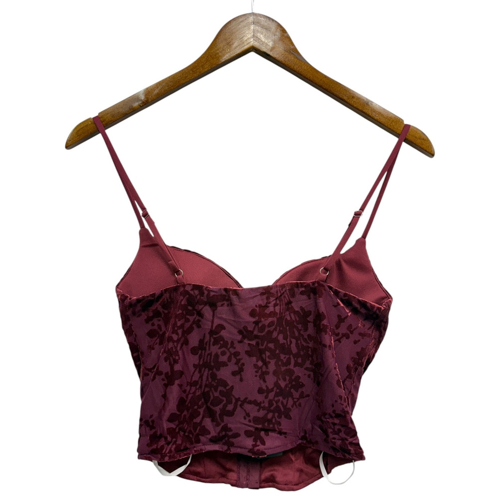 Lulus Velvet Floral Cropped Corset Tank Top in Burgundy size Medium NWT - Picture 3 of 5